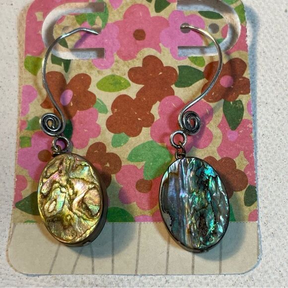 Mother of Pearl oval ellipse sterling silver drop earrings - Picture 5 of 8